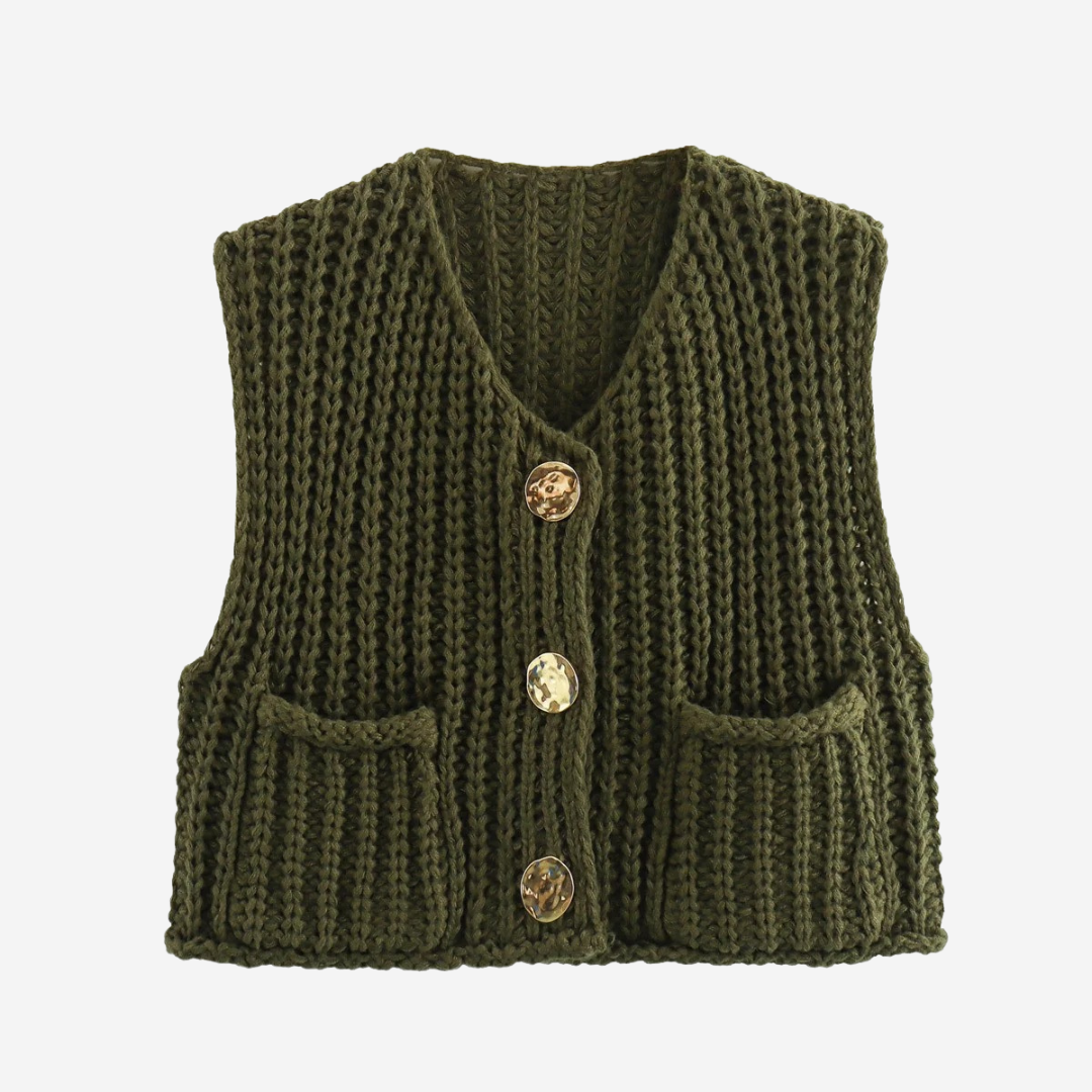 Zoe | Women's Button-Front Chunky Knit Sweater Vest