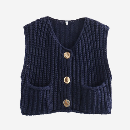 Zoe | Women's Button-Front Chunky Knit Sweater Vest