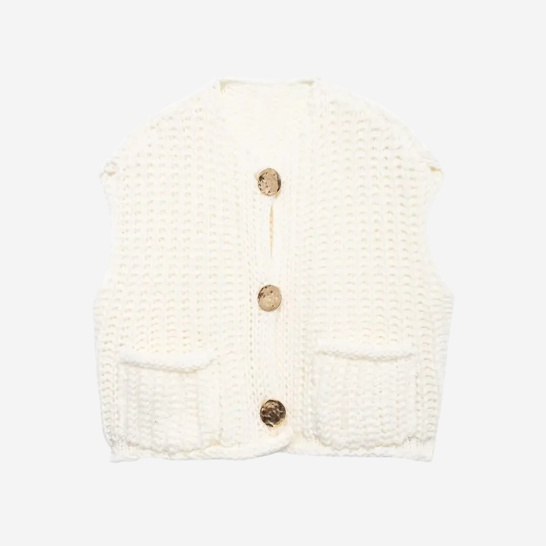 Zoe | Women's Button-Front Chunky Knit Sweater Vest
