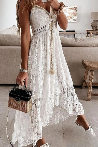 Daniela® | Women's Crochet Fringe Lace Dress In White