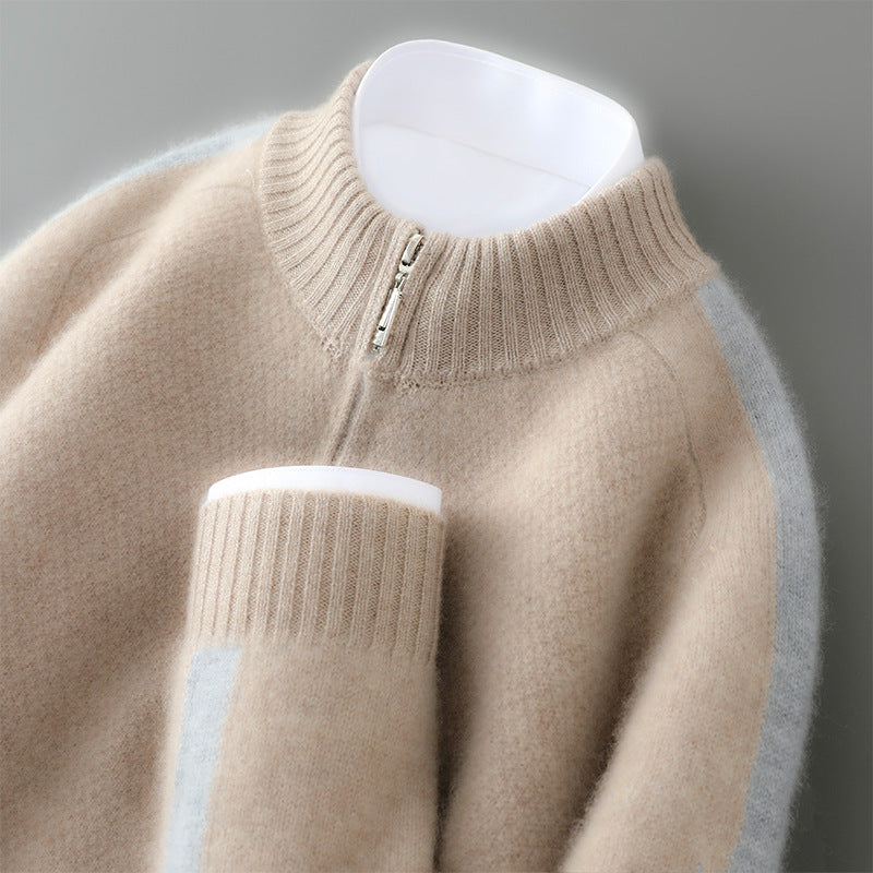 Men’s Sweater – Wool – Classic Fit – Half Zip – Ribbed Collar and Cuffs