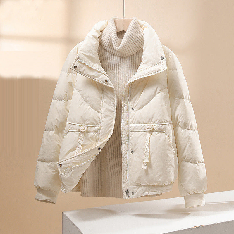 Women’s Puffer Jacket – Quilted Design – Relaxed Fit  – High Collar – Zip Front