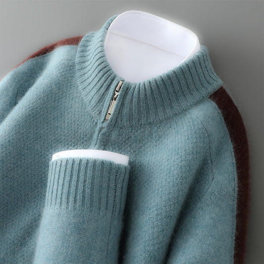 Men’s Sweater – Wool – Classic Fit – Half Zip – Ribbed Collar and Cuffs