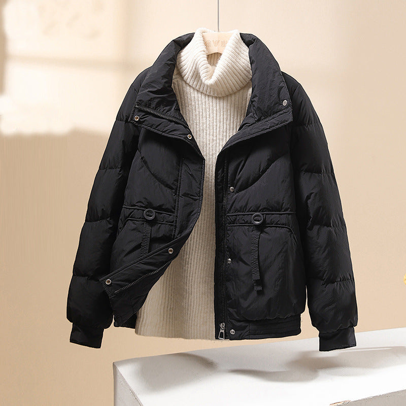 Women’s Puffer Jacket – Quilted Design – Relaxed Fit  – High Collar – Zip Front