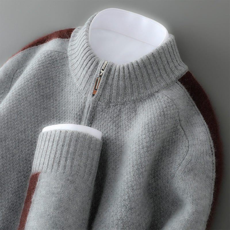 Men’s Sweater – Wool – Classic Fit – Half Zip – Ribbed Collar and Cuffs