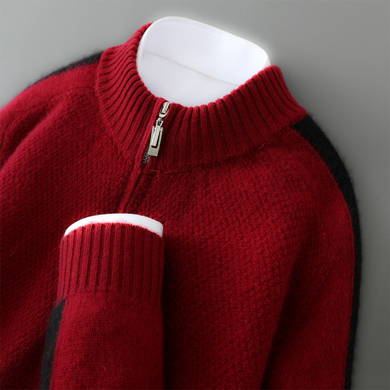 Men’s Sweater – Wool – Classic Fit – Half Zip – Ribbed Collar and Cuffs