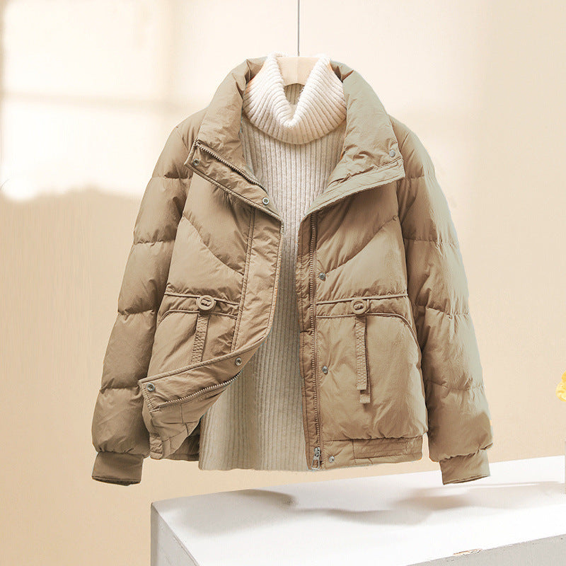 Women’s Puffer Jacket – Quilted Design – Relaxed Fit  – High Collar – Zip Front