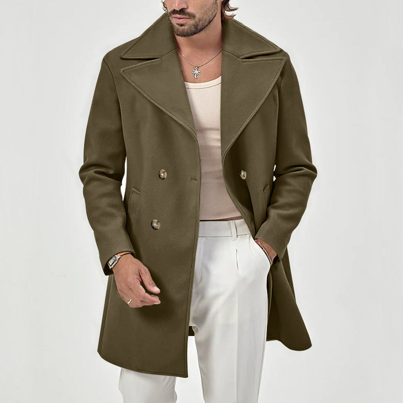 Men’s Wool Coat – Tailored Fit – Double-Breasted – Knee Length – Formal Wear