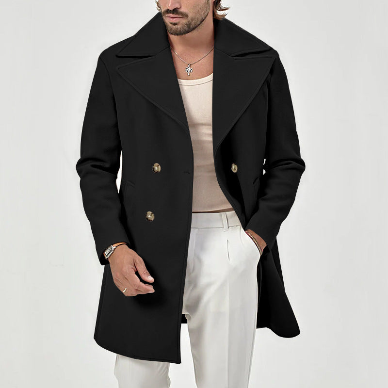 Men’s Wool Coat – Tailored Fit – Double-Breasted – Knee Length – Formal Wear