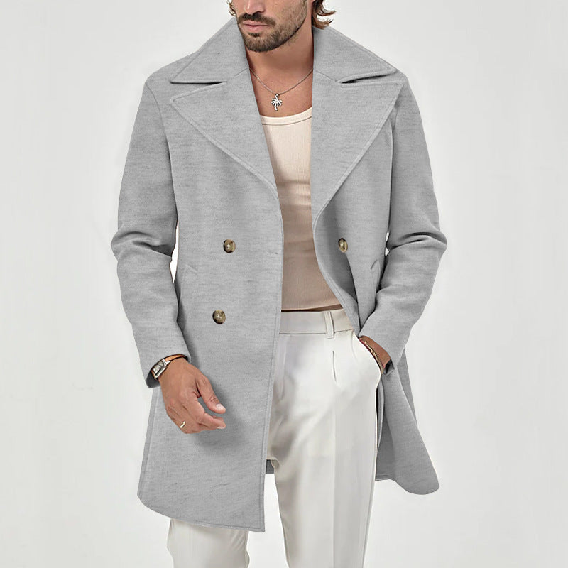 Men’s Wool Coat – Tailored Fit – Double-Breasted – Knee Length – Formal Wear
