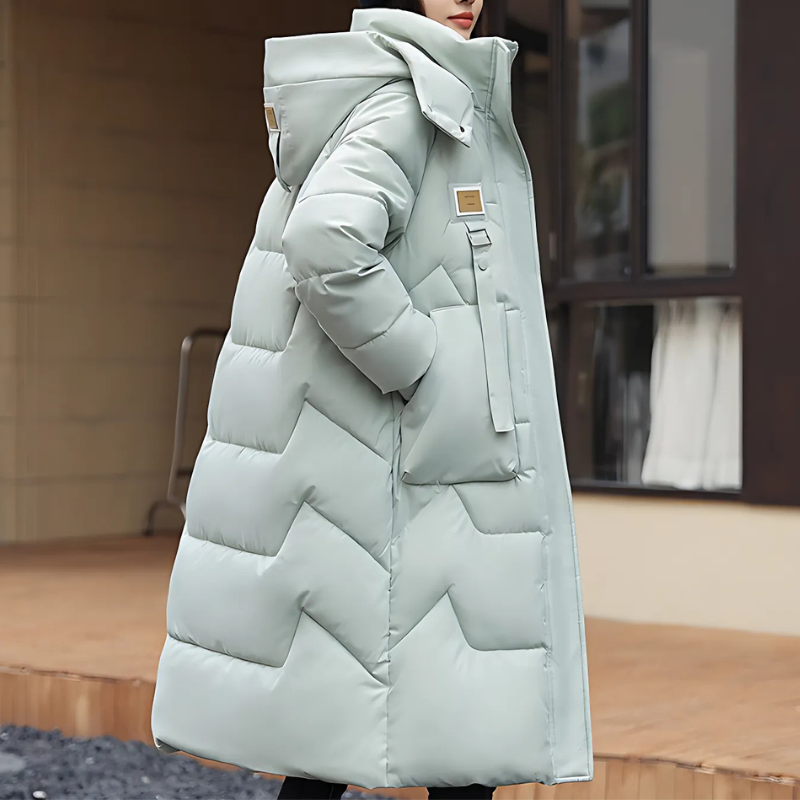 Women’s Long Trench Coat – Oversized Relaxed Fit – Quilted Padded – Hooded – High Collar