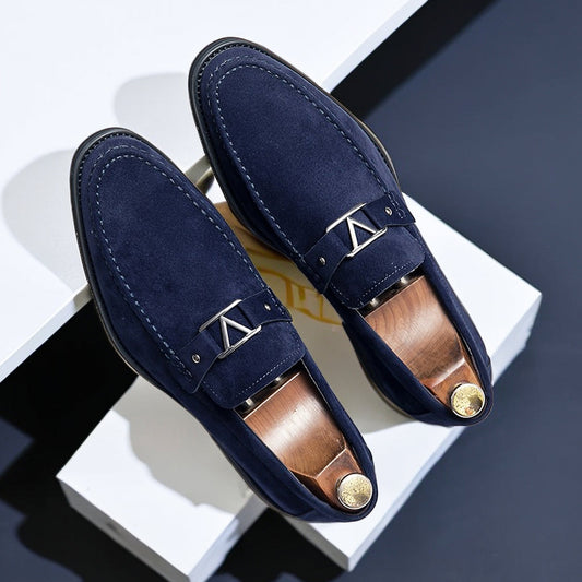 Men’s Slip-On Loafers – Suede Look – Streamlined Fit – Metal Detail – Classic Design