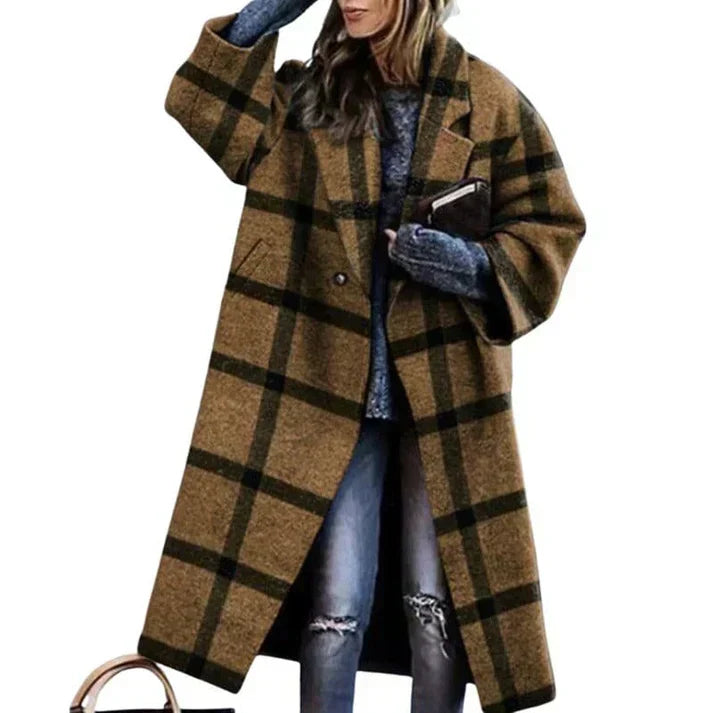 Hannah | Stylish Long Plaid Coat