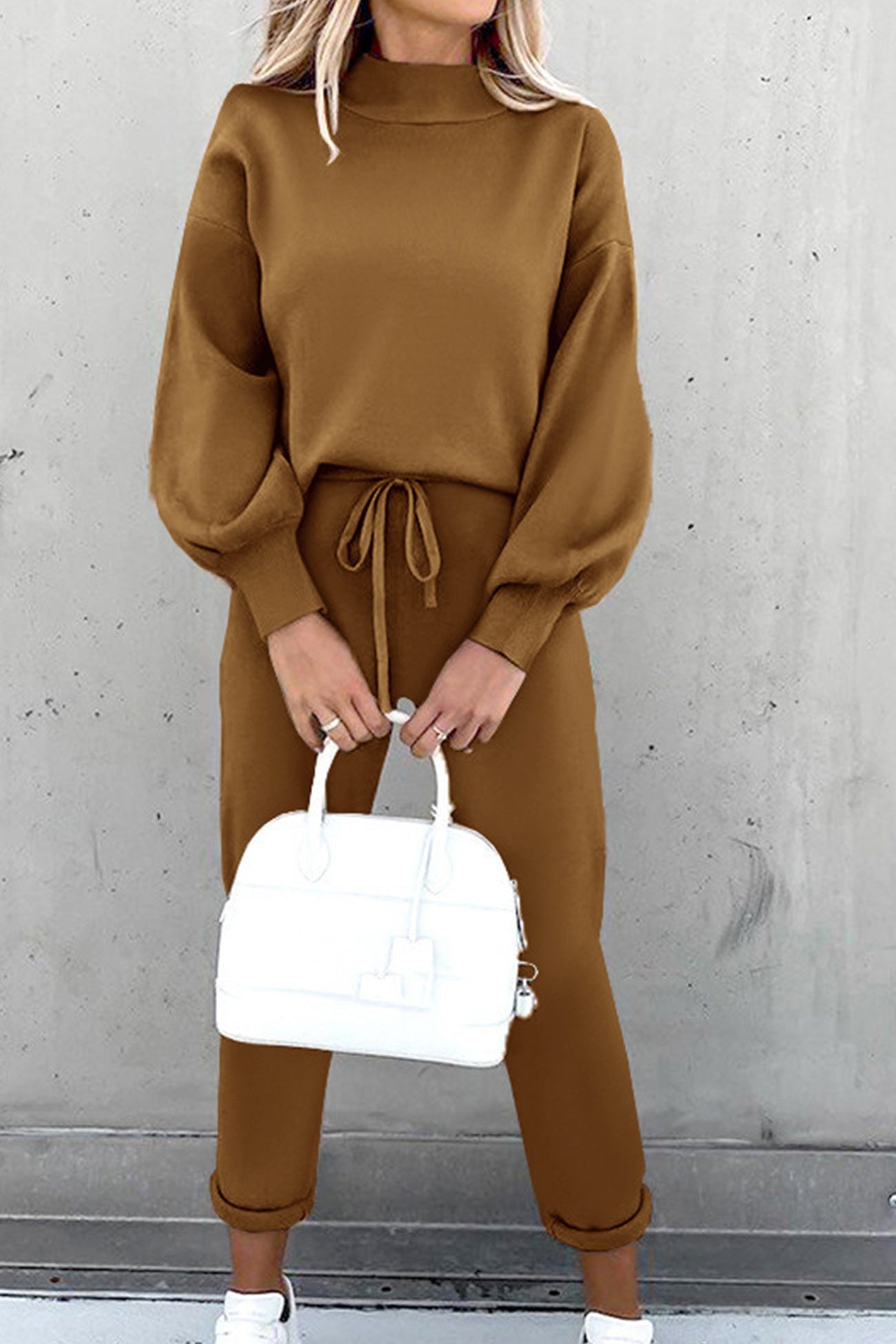Astrid® | Long sweatshirt pants suits with stand-up collar and puff sleeves