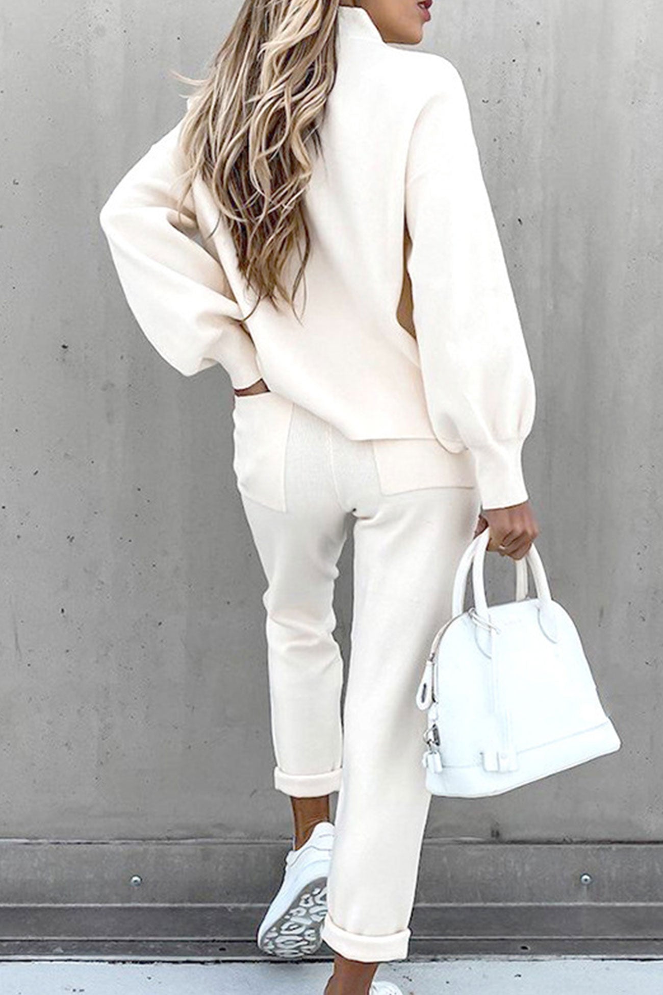 Astrid® | Long sweatshirt pants suits with stand-up collar and puff sleeves