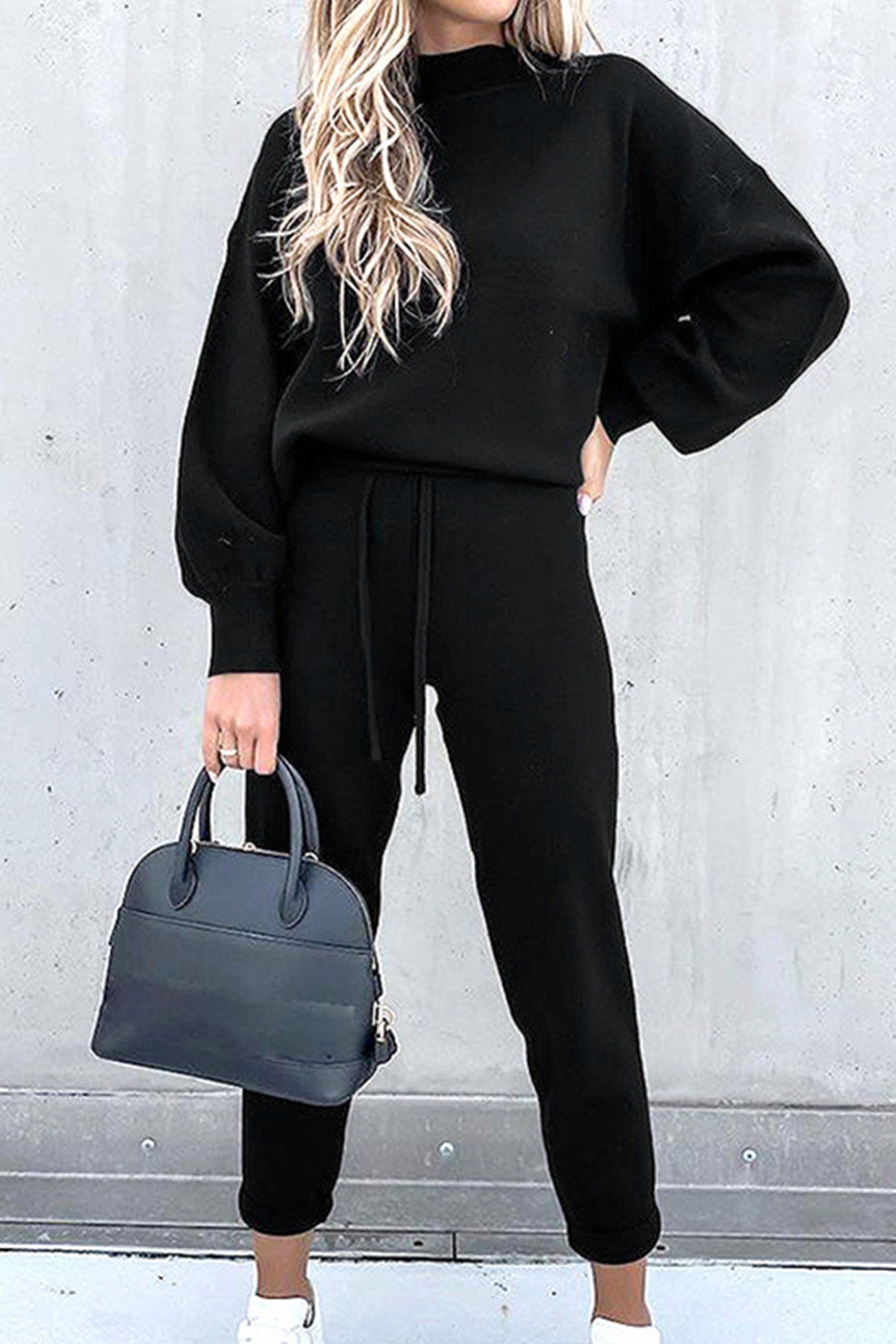 Astrid® | Long sweatshirt pants suits with stand-up collar and puff sleeves