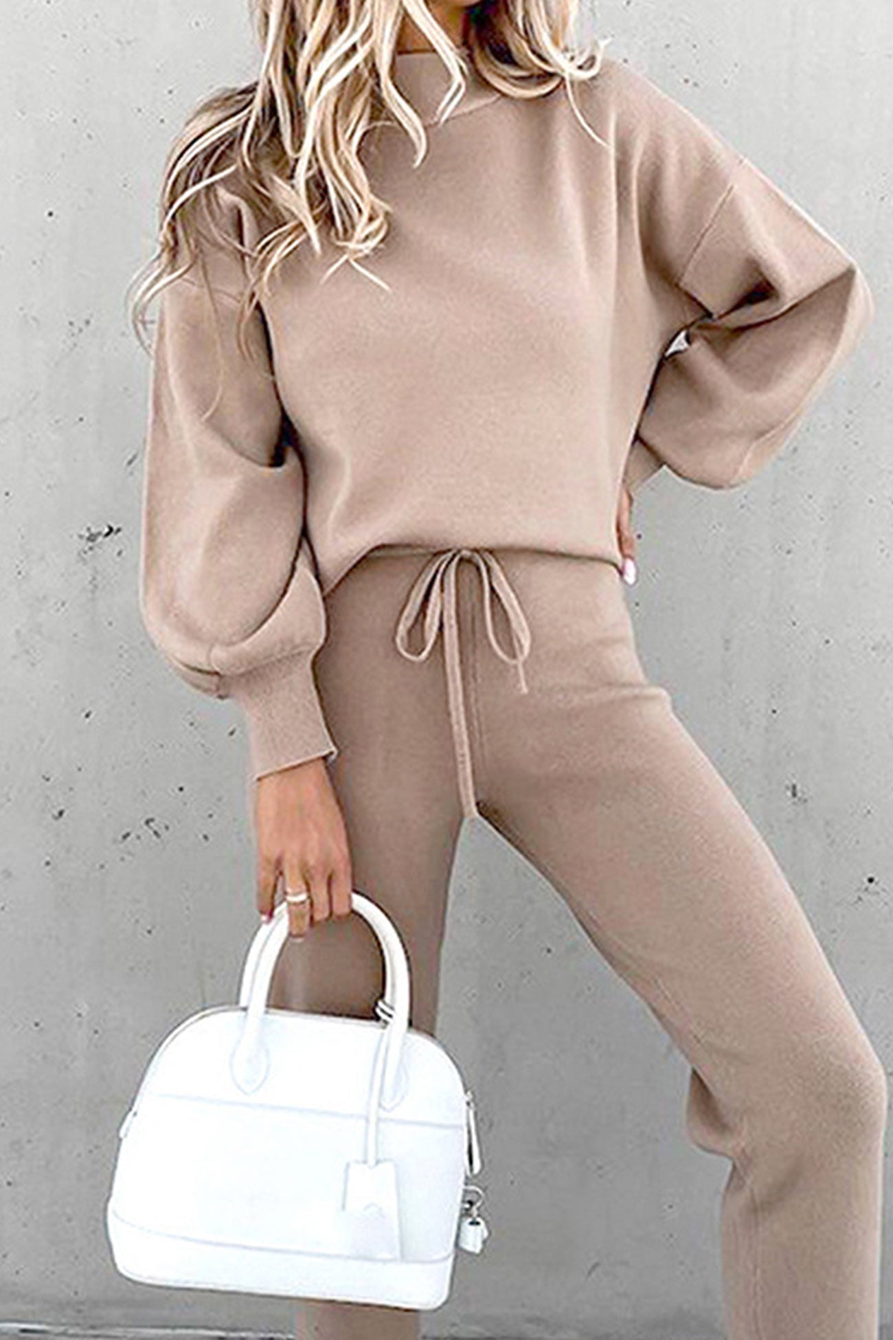Astrid® | Long sweatshirt pants suits with stand-up collar and puff sleeves