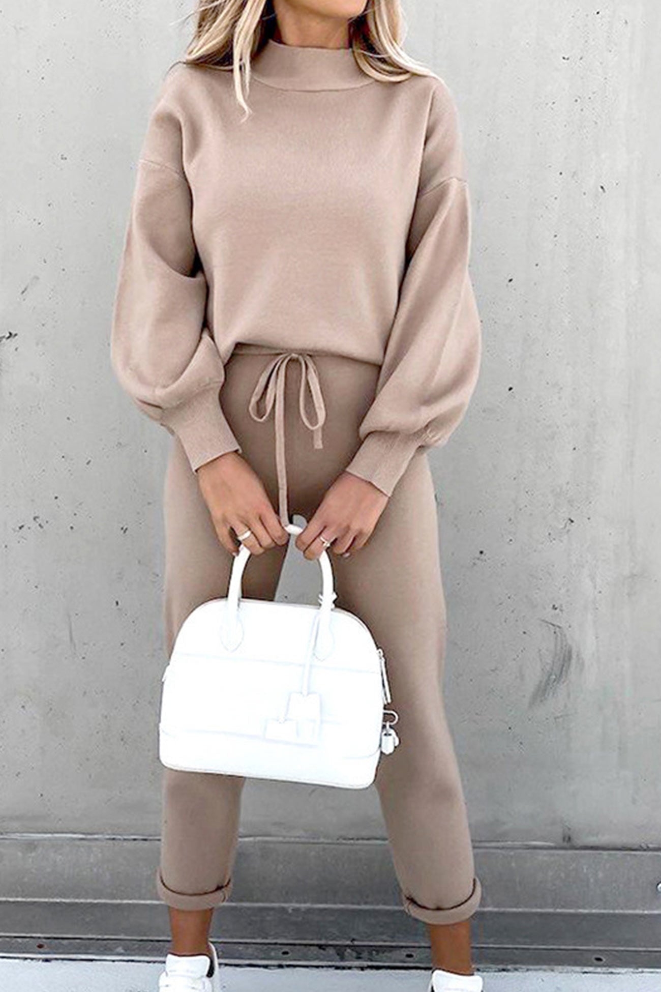 Astrid® | Long sweatshirt pants suits with stand-up collar and puff sleeves