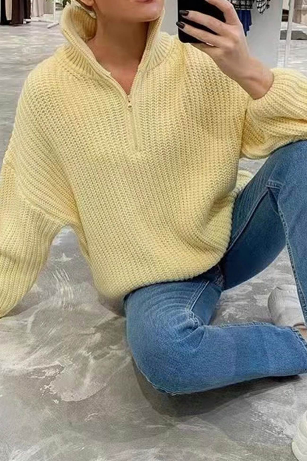 Daria® | Pullover knit top with stand-up collar and zip