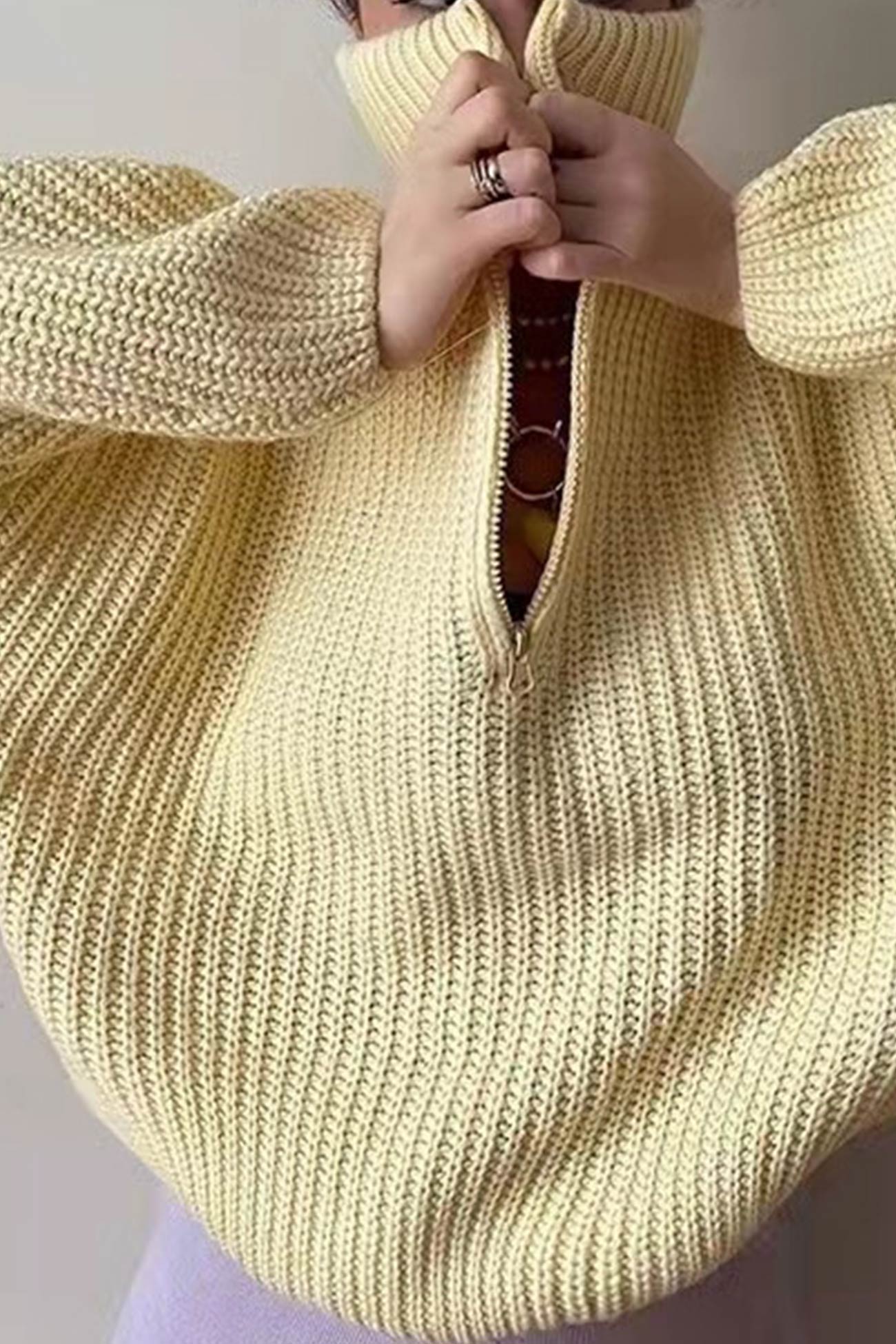 Daria® | Pullover knit top with stand-up collar and zip
