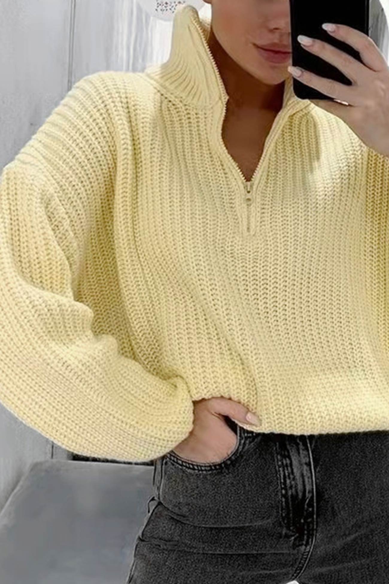 Daria® | Pullover knit top with stand-up collar and zip