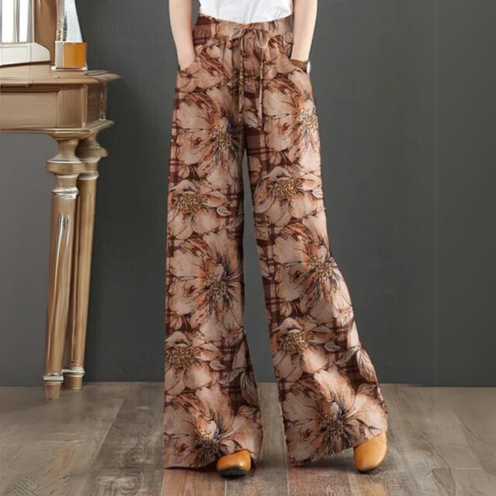 Andrea | Women's Palazzo Pants Viscose Floral Print Wide Fit Summer