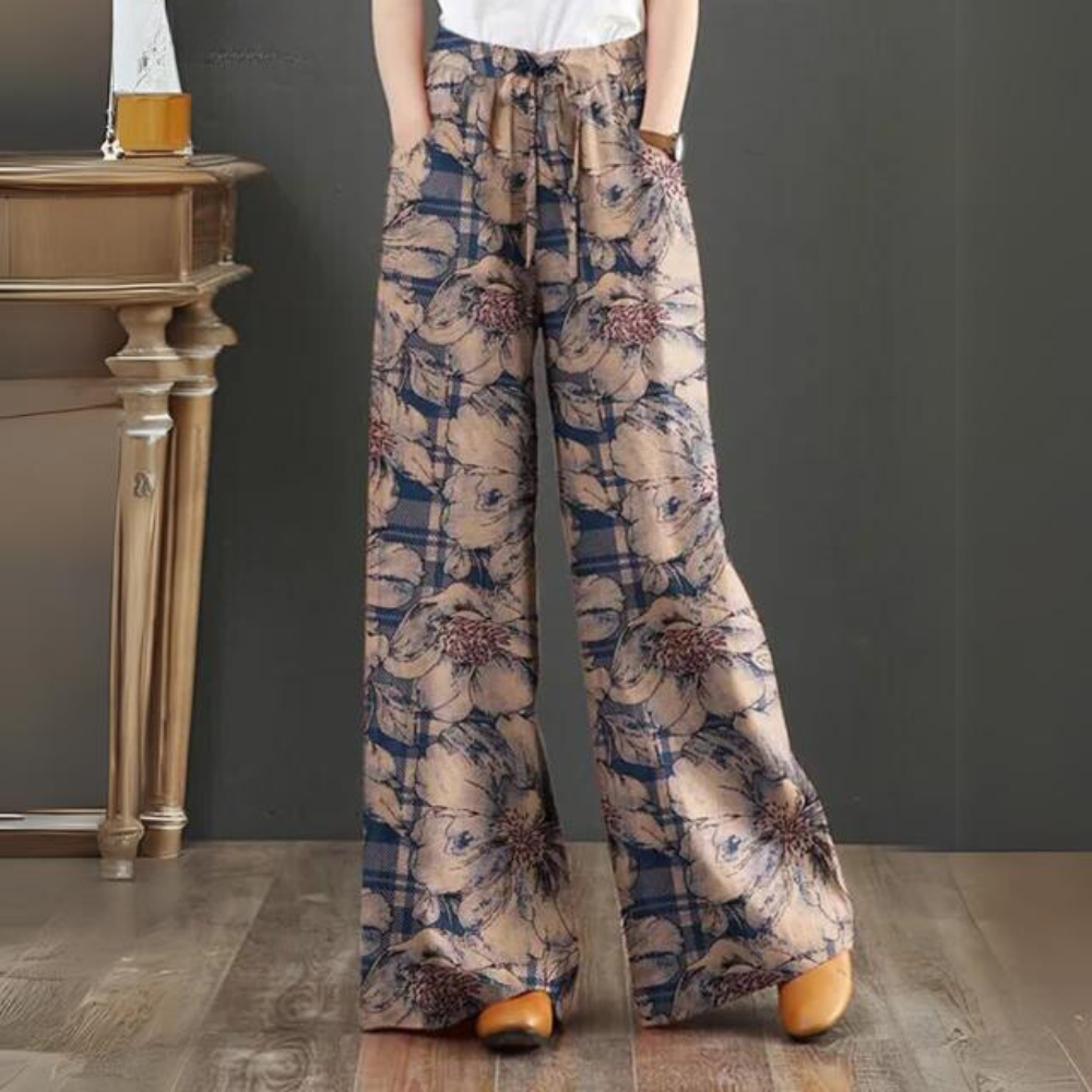 Andrea | Women's Palazzo Pants Viscose Floral Print Wide Fit Summer