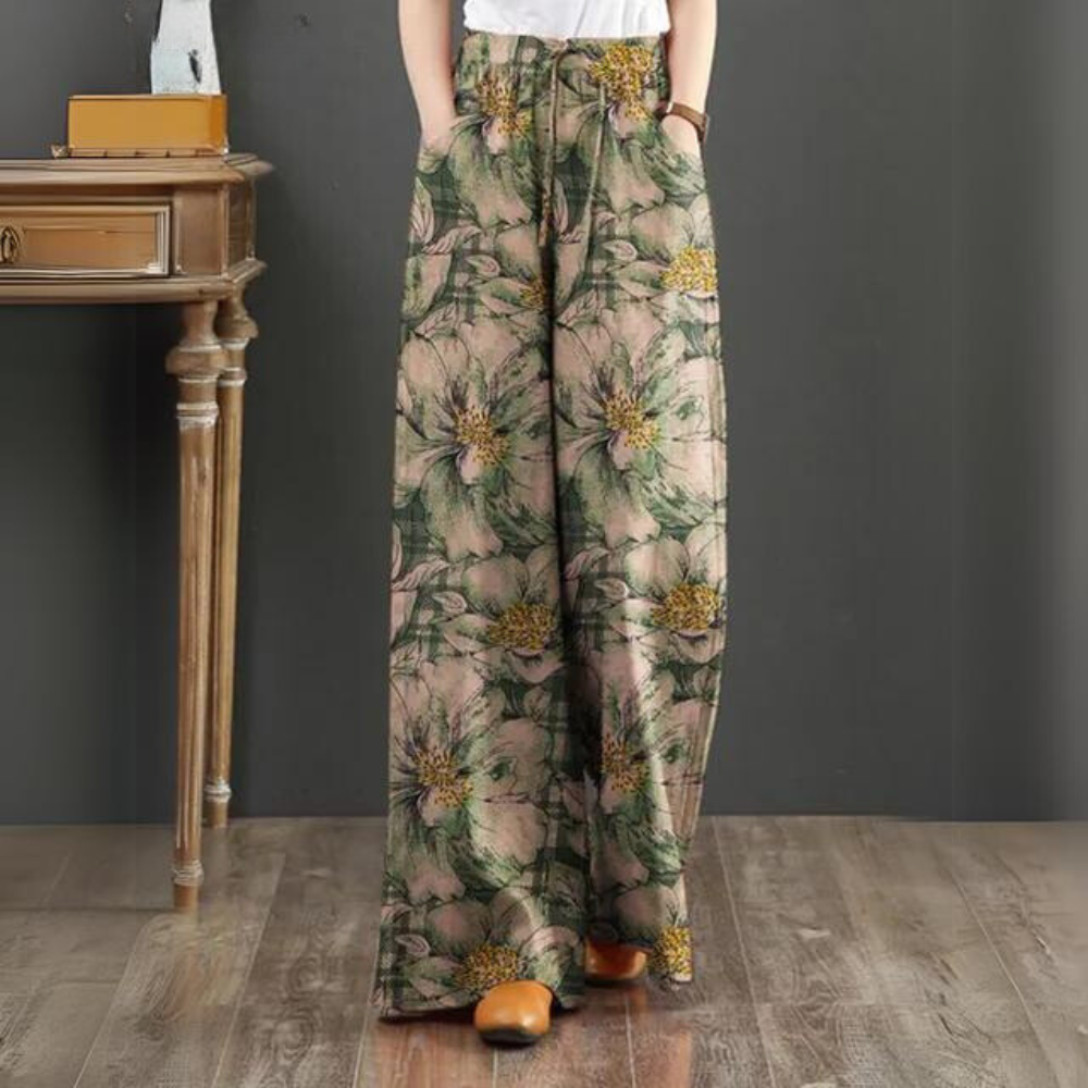 Andrea | Women's Palazzo Pants Viscose Floral Print Wide Fit Summer