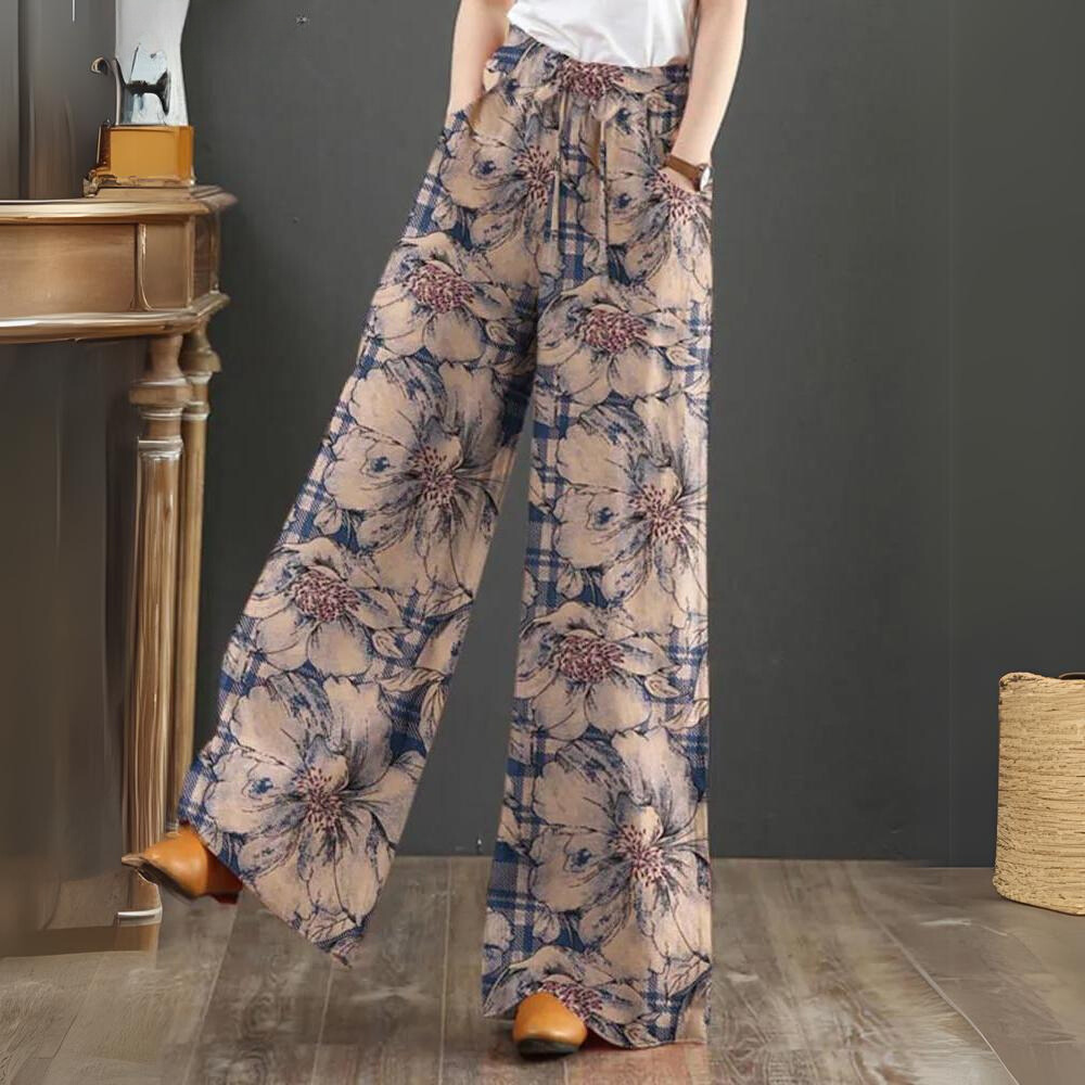 Andrea | Women's Palazzo Pants Viscose Floral Print Wide Fit Summer