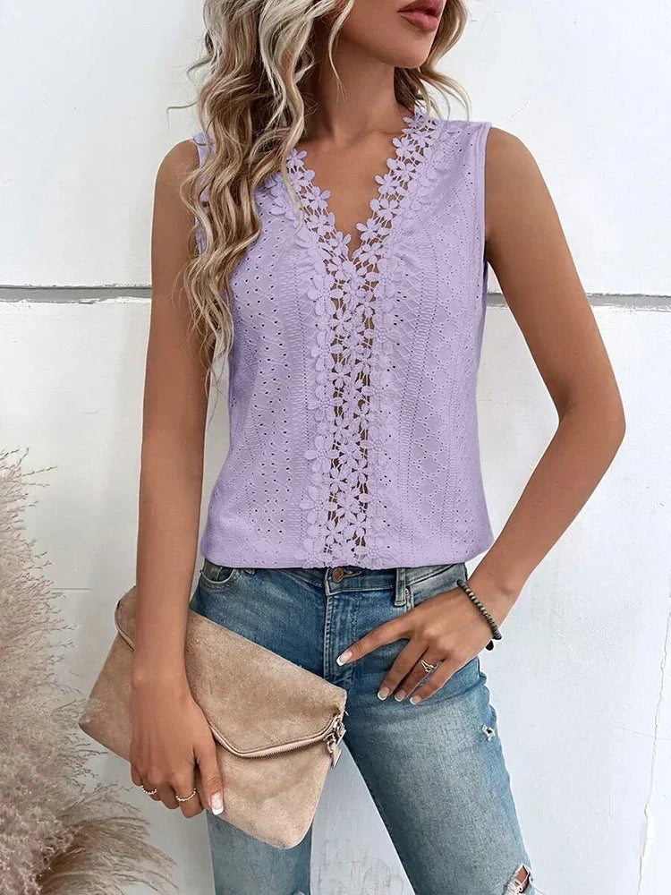 Calliope® | Sleeveless lace top with V-neck