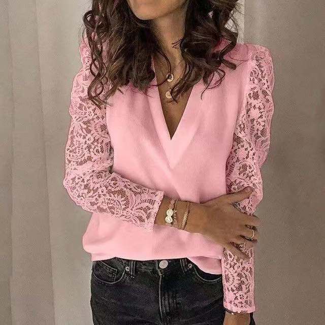 Bonnie® | Summer V-neck lace long sleeve blouse for women