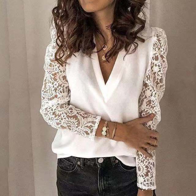 Bonnie® | Summer V-neck lace long sleeve blouse for women