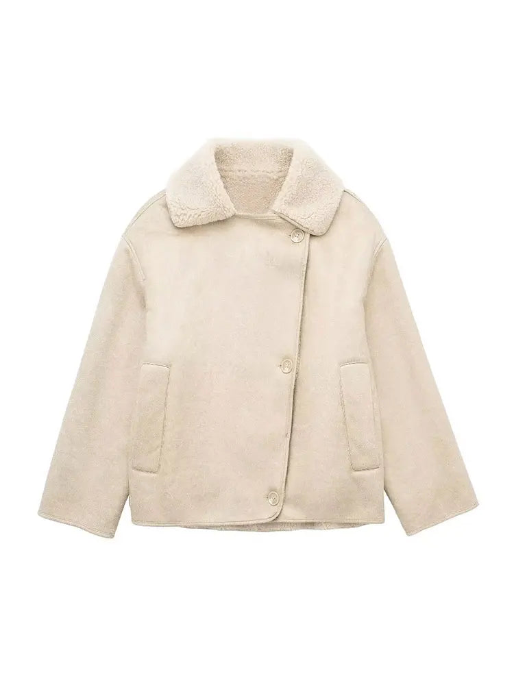 Melissa | Women's Oversized Sherpa Lined Double Breasted Jacket