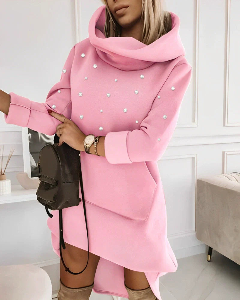 Women’s Hooded Sweatshirt – Soft Knit – Relaxed Fit – Turtleneck – Mid-Length Casual Wear