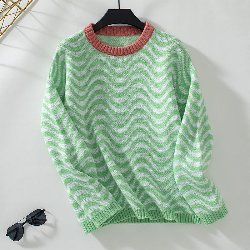 Dominique® | Sweater with a wavy knit pattern and contrast collar
