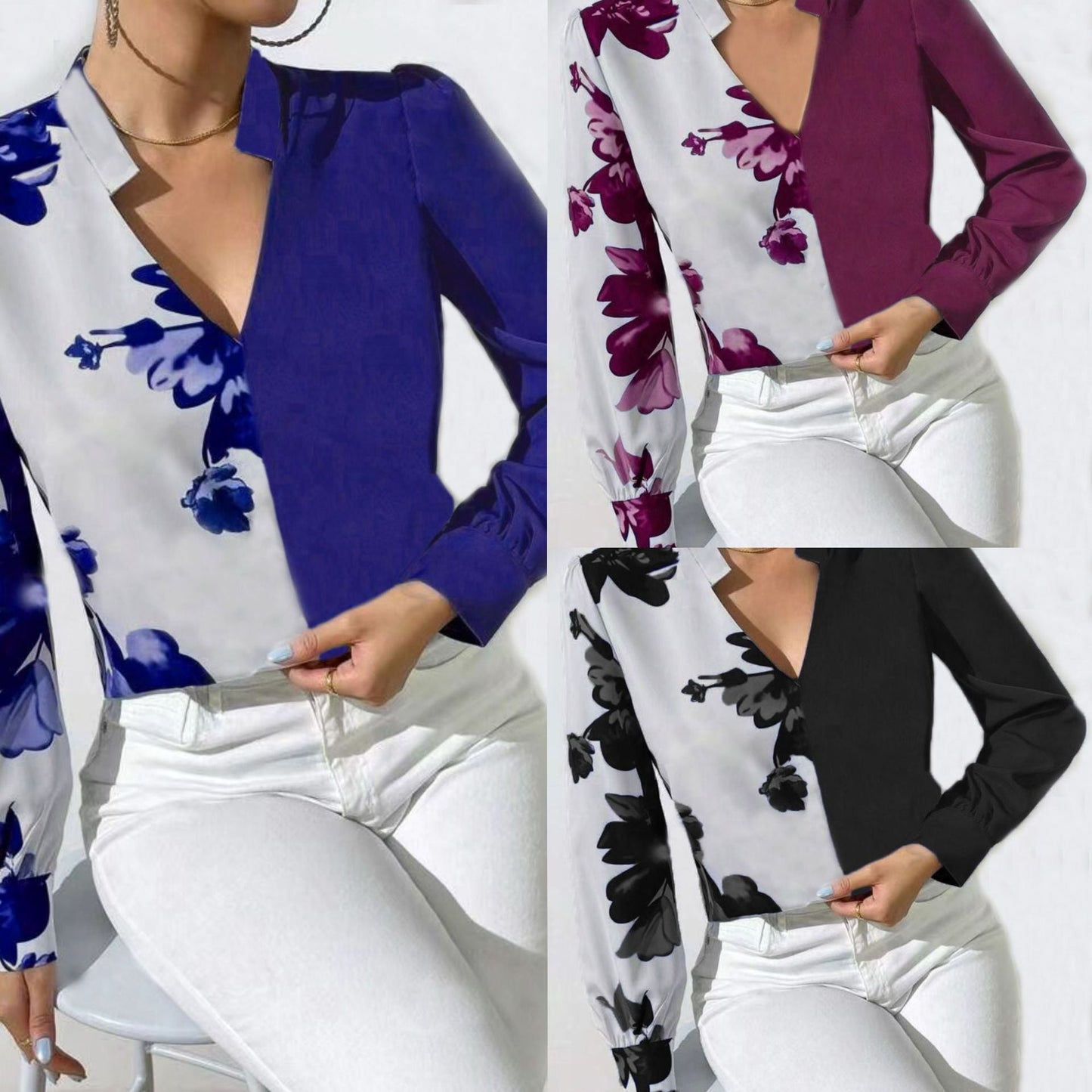 Ariadna® | Women'S Blouse With Asymmetric Cut And Floral Pattern