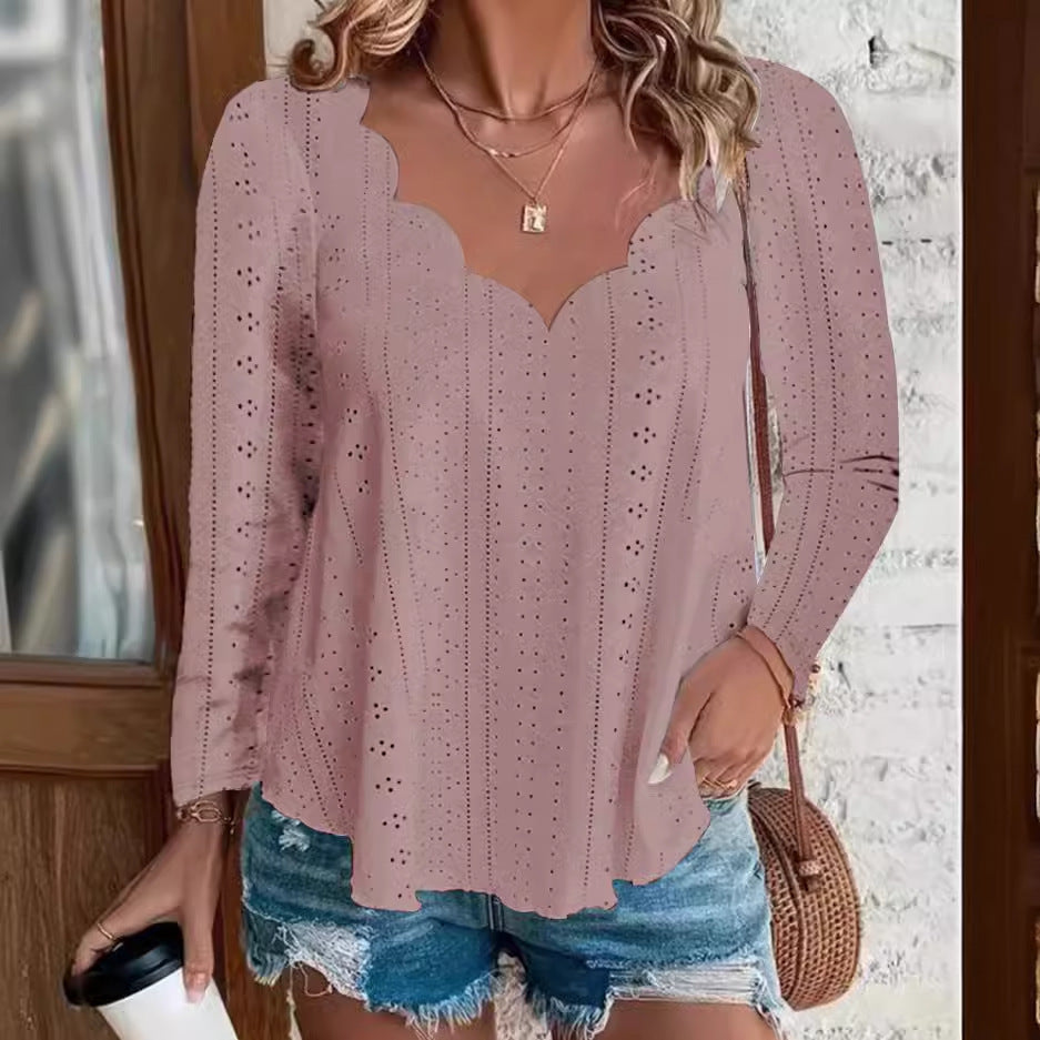 Carina® | Women'S Blouse With Integrated Lace Patterns And Curved Neckline