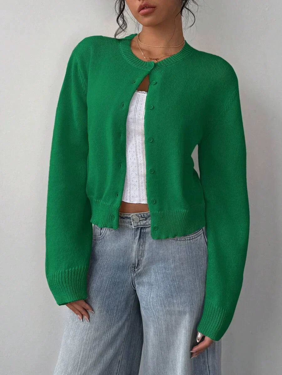 Women’s Cardigan Sweater – Soft Knit – Cropped Fit – Button Front – Ribbed Trim