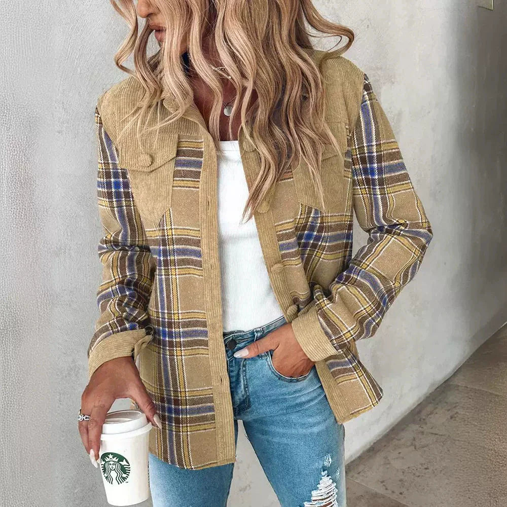 Women’s Jacket – Oversized Fit – Corduroy Texture – Button-Up – Pattern Sleeve Detail