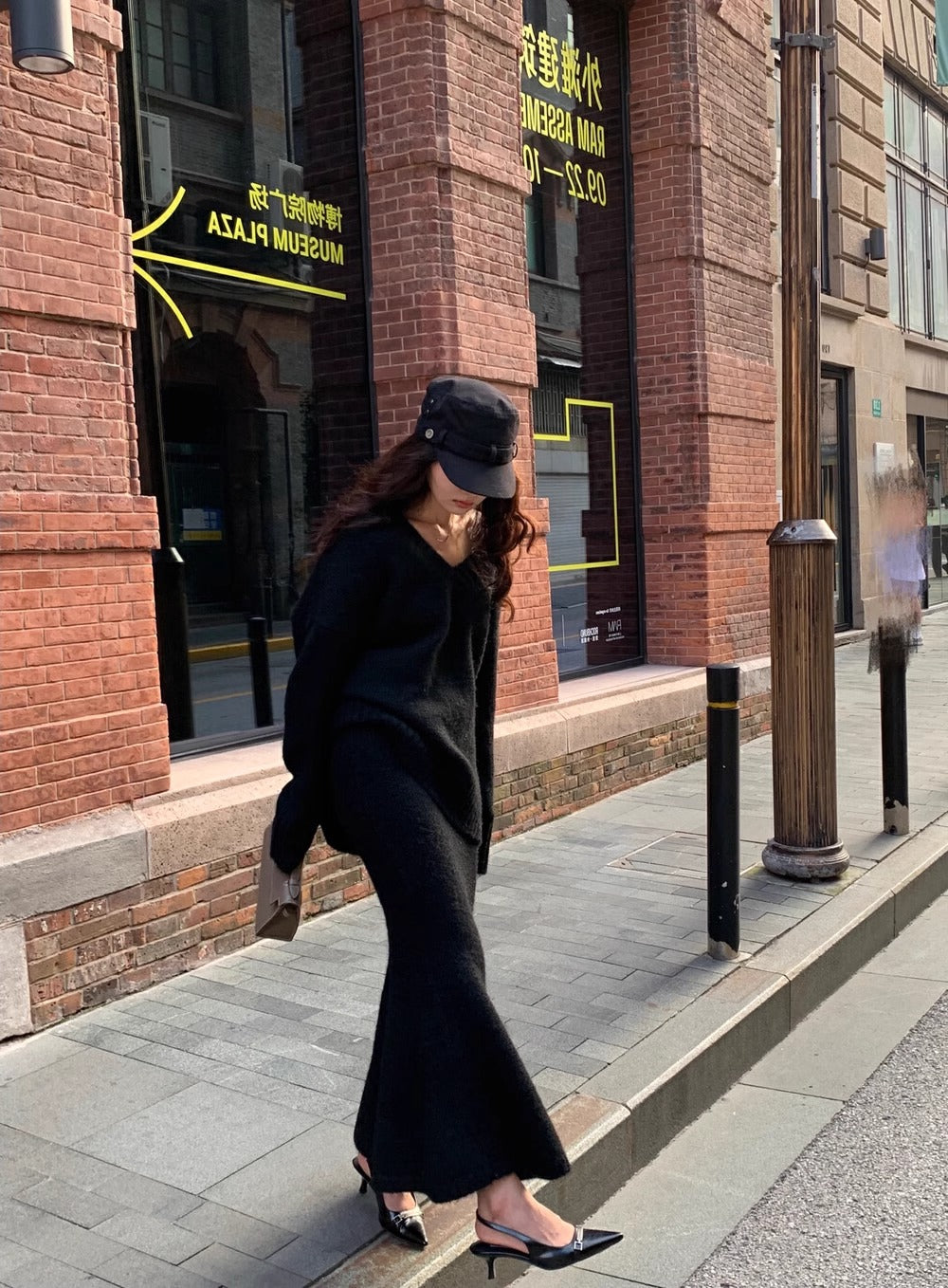 Morgan | Women's V-Neck Knit Sweater and Flare Midi Skirt Set