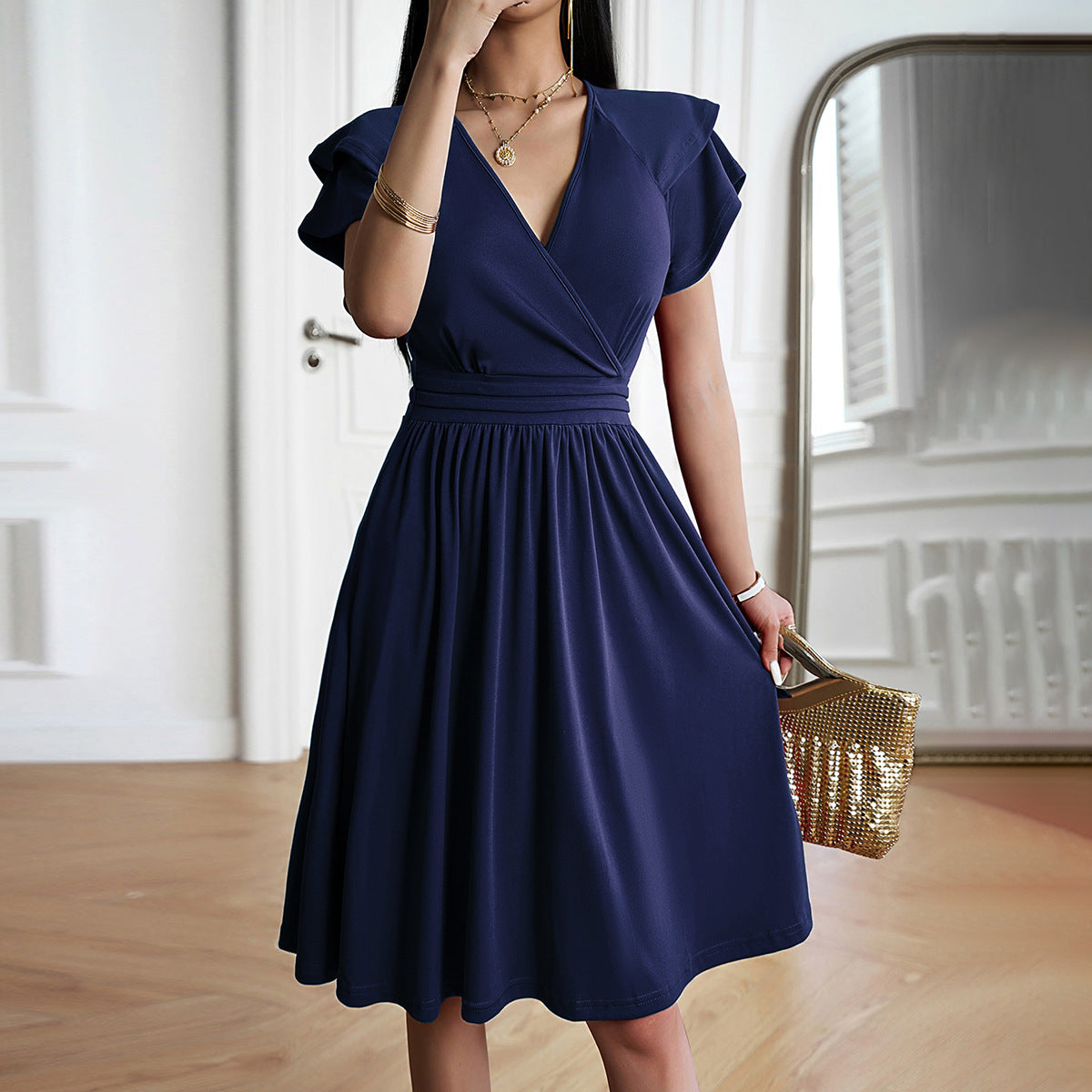Serena | Elegant Short Dress with Tailored Fit and Pleated Design