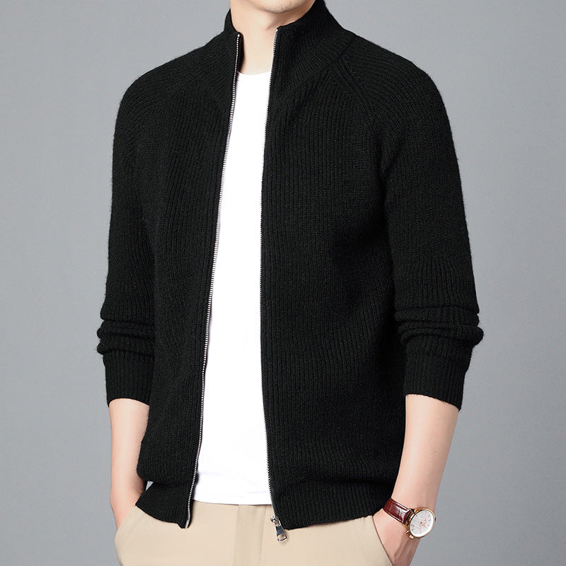 Men’s Cardigan Sweater – Relaxed Fit – Wool Knit – Zip Front – Ribbed Hem & Cuffs