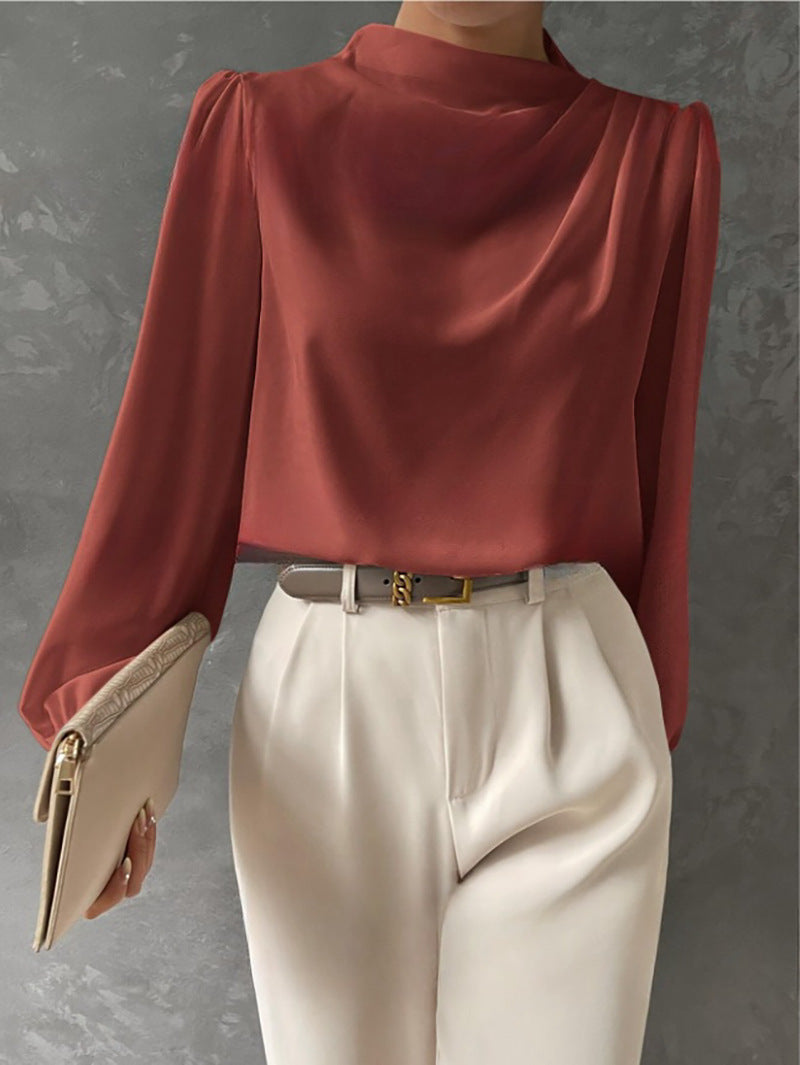 Hera | Women’s Elegant Blouse – Relaxed Fit – High Neck Long Sleeve Top