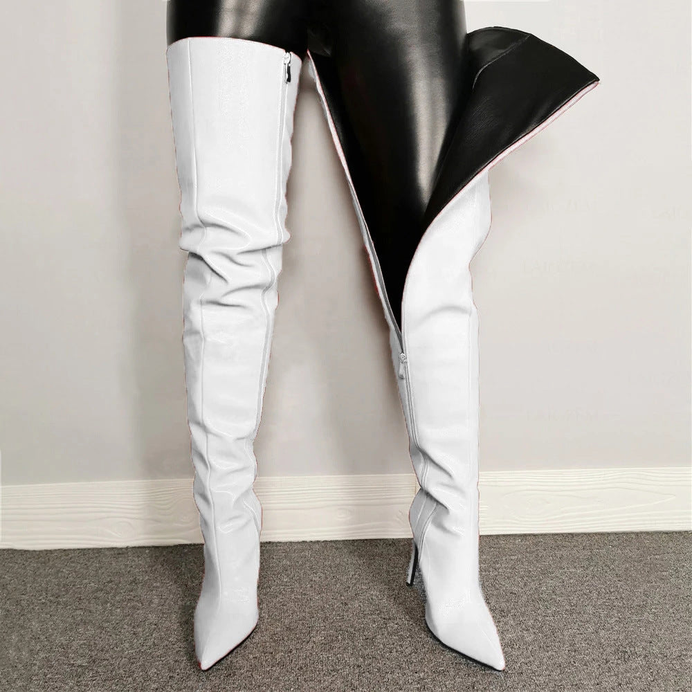 Women’s Over-the-Knee Boots – High Heel – Pointed Toe – Glossy Finish – Sleek Fit