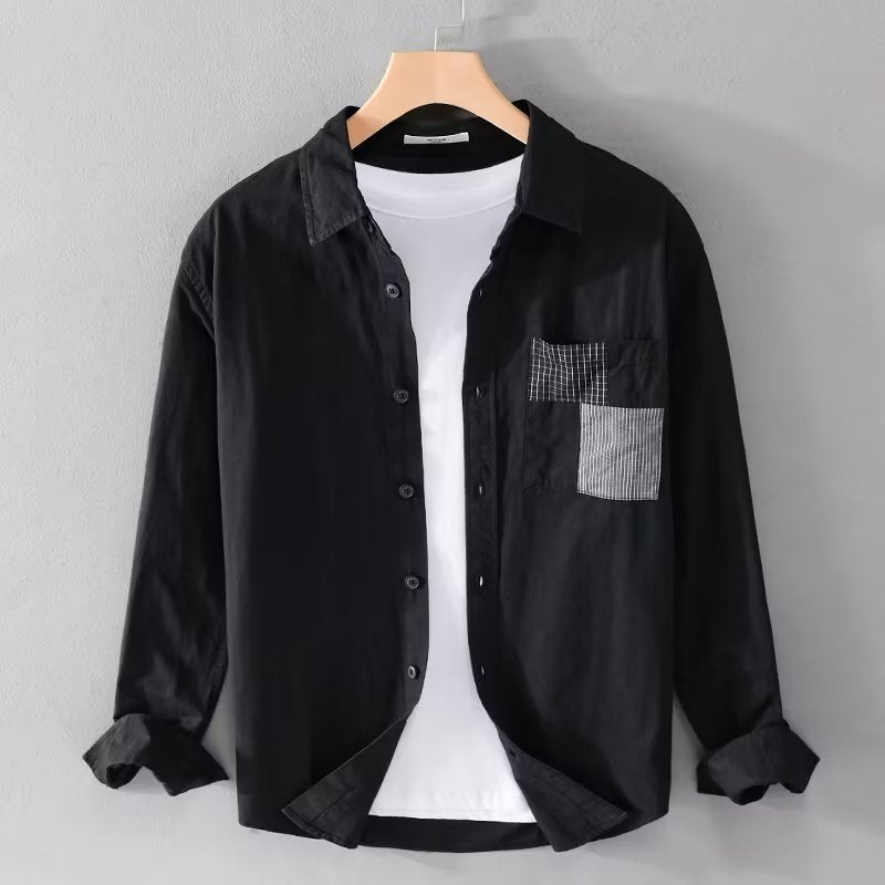 Alex | Men’s Long Sleeve Shirt – Relaxed Fit – Comfortable Cotton Blend – Patch Pocket – Button Down