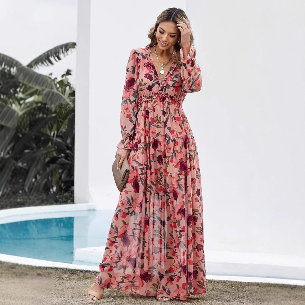 Judith | Elegant Floral Print Maxi Dress with Long Sleeves