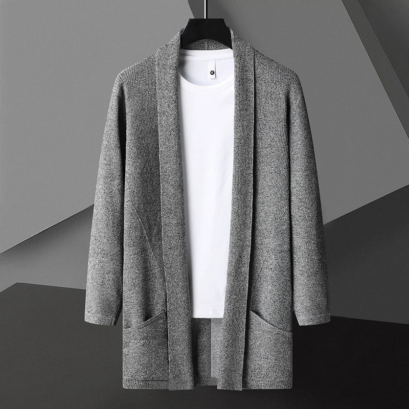 Men’s Cardigan Sweater – Slim Fit Knit – Open Front – Long Sleeve with Pockets