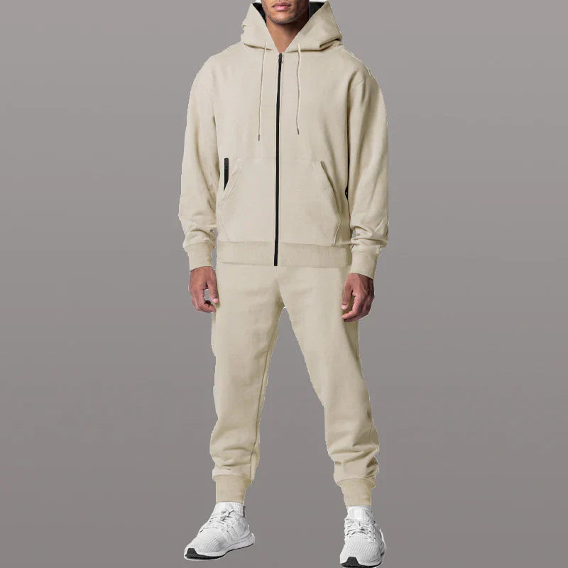 Men’s 2-Piece Sweatsuit Set – Relaxed Fit Hoodie & Joggers – Cotton Blend – Zip Front – Ribbed Hem – Zip Pockets