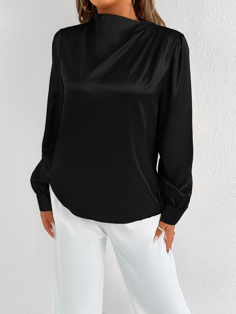 Angelica | Elegant Women’s Blouse – Relaxed Fit, High Neck, Long Sleeve
