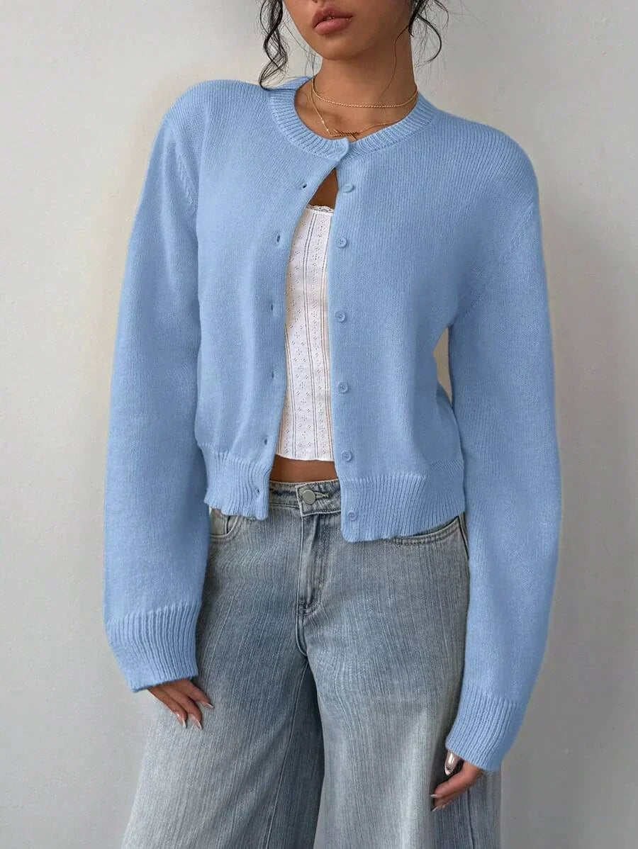 Women’s Cardigan Sweater – Soft Knit – Cropped Fit – Button Front – Ribbed Trim